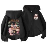 Vitata veste fille à capuche zippée ? imprimé cartoon labubu ? veste légère mi - saison noir Vitata veste fille à capuche zippée ? imprimé cartoon labubu ? veste légère mi - saison noir