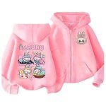 Vitata veste fille  capuche zippe ? imprim cartoon labubu ? veste lgre mi - saison rose