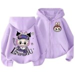 Vitata veste fille  capuche zippe ? imprim cartoon labubu ? veste lgre mi - saison violet