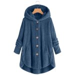 Vitata veste en laine pour femme manteau  col haut en peluche fermeture boutonne capuche - bleu turquoise ...