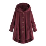 Vitata veste en laine pour femme manteau  col haut en peluche fermeture boutonne capuche - bordeaux ...