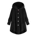 Vitata veste en laine pour femme manteau  col haut en peluche fermeture boutonne capuche - noir