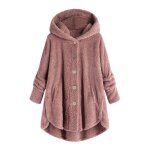 Vitata veste en laine pour femme manteau  col haut en peluche fermeture boutonne capuche - rose