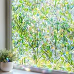 Vitrail film fenetre anti regard effet arc - en - ciel 30 x 100cm motif de feuille verte film electrostatique ...