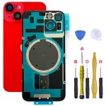 Vitre arriere + plaque metallique pour iphone 14 plus rouge + aimants et colle