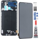 Vitre tactile cran lcd pour samsung galaxy a70 avec cadre noir + kit outils + colle b7000