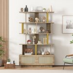 Vitrine 105x317x160 cm biblioth�que avec portes en rotin et dispositifs de s�curit� - �tag�res ouvertes ...