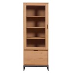 Vitrine 2 portes dont 1 vitr�e en pin massif teint� ch�ne pi�tement noir - cathy