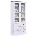 Socoa - vitrine 2 portes 3 tiroirs en mdf laqué blanc Socoa - vitrine 2 portes 3 tiroirs en mdf laqué blanc