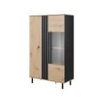 Vitrine 2 portes 90cm pieds mtal chne et noir - dusty