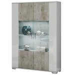 Lynda - vitrine 2 portes laqué blanc et gris béton Lynda - vitrine 2 portes laqué blanc et gris béton
