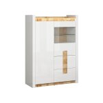 Vitrine avec 2 portes et 2 tiroirsavec �clairage led coloris blanc brillant / ch�ne clair