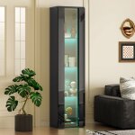 Vitrine 40x29x170 cm avec cloison en verre et �clairage ledvitrine armoire moderne � quatre �tag�res ...