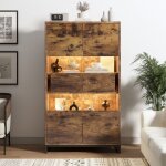 Vitrine 80x40x138cm - avec clairage led - avec 2 tiroirs et 2 portes - avec panneau acrylique - marron ...