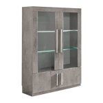 Clark - vitrine 4 portes laquée effet marbre poignées métal avec leds Clark - vitrine 4 portes laquée effet marbre poignées métal avec leds