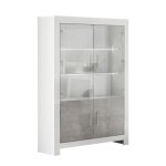 Denae - vitrine 4 portes laque blanc brillant et gris marbr avec leds