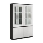 Deyton - vitrine 4 portes laque noir et blanc brillant avec leds