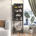 Vitrine argentier noir mtal 160x50x35cm - 5 niveaux 3 tagres rglables portes vitres rangement multi ...