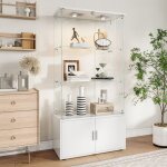 Vitrine armoire 164 cm - vitrine en verre avec 4 portes - lampe ronde - blanc - meuble de rangement - ...