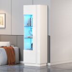 Vitrine armoire blanche brillante 60x40x180cm vitrine acrylique led 3 tagres verre meuble rangement ...