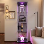 Vitrine armoire led - vitrine en verre pour collection rangement - noir - 1 porte 4 compartiments - salon ...