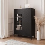 Vitrine armoire lorien - 2 portes - 103x40x145 cm - 6 compartiments - noir
