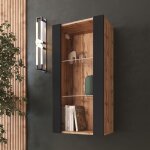 Vitrine armoire murale komodee tivoli - sans led - noir et bois naturel - facades en mat - 50 x 100 x ...