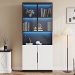 Vitrine armoire salon avec 4 portes vitres et lumire led rglables - minimaliste moderne - portes blanches ...