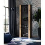 Vitrine armoire komodee tivoli - sans led - bois naturel et noir - 55 x 159 x 35 cm