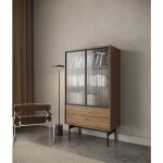 Vitrine basse - olar - 85cm - avec deux tiroirs - carini noyer naturel