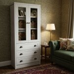 Vitrine / biblioth�que haute - nov�lys - 171cm 2 portes vitr�es et 3 tiroirs - style rustique moderne ...