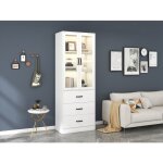 Vitrine blanche de 200 cm de haut autoportante avec 3 tiroirs et 2 cloisons mobiles 2 portes en verre ... Vitrine blanche de 200 cm de haut autoportante avec 3 tiroirs et 2 cloisons mobiles 2 portes en verre ...