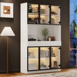 Vitrine blanche 200cm led portes vitres bibliothque multi - rangements collection chambre salon bureau ...