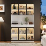 Vitrine blanche 200cm portes vitres led - bibliothque claire multi - rangements pour salon&chambre&bureau ...