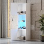 Vitrine blanche brillante avec �clairage led 1 �tag�re en verre vitrines sur pied armoires hautes armoires ...