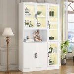 Vitrine blanche lumineuse led - biblioth�que & rangement �l�gant avec portes - salon / chambre - meuble ...