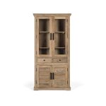 Vitrine en bois de manguier - 180x90x40 cm - deux tiroirs - portes vitr�es - portes � lattes - bois massif ...