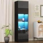 Vitrine brillante avec �clairage led 1 �tag�re en verre 45x35x160 cm haute meuble de rangement vitrine ...