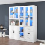 Vitrine combo blanche moderne 200x180cm - 8 portes 3 tiroirs �clairage led support blancid�ale pour pr�sentati ...