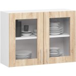 Vitrine de cuisine akord lima w80 d2 blanche 80 cm 2 portes faade chne sonoma 2 tagres 80x305x58 ...