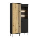 Vitrine design izo ? 2 portes ? noir onyx & ch�ne clair ? 110x195x40 cm