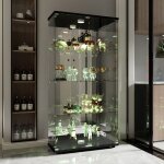 Vitrine dexposition en verre - avec �clairage led - meuble de rangement 4 �tag�res et 2 portes - 1643x805x363 ...