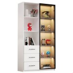 Vitrine  clairage led bibliothque avec porte en verre tremp cadre en aluminium charnires  fermeture ...