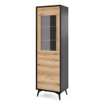 Vitrine jasper w54 ? vitrine chene evoke / noir largeur 54 cm hauteur 178 cm profondeur 39 cm