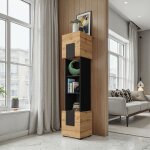 Vitrine komodee torino finition mate noir chêne wotan 35 x 39 x 172 cm Vitrine komodee torino finition mate noir chêne wotan 35 x 39 x 172 cm