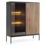 Vitrine laval wt104 ? ch�ne wotan / noir largeur 104 cm hauteur 126 cm profondeur 39 cm avec �clairage ...