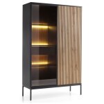 Vitrine laval wtsz104 ? avec eclairage led noir / ch�ne wotan / lamelle largeur 104 cm hauteur 166 cm ...