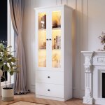 Vitrine led 60�35. 5�165 cm avec port usb et t�l�commande 16 couleurs buffet haut avec 2 tiroirs buffet ...