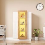 Biblioth�que vitrine 120cm de haut meuble de rangement blanc et bois avec �clairage led rgb contr�l� ...