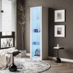 Vitrine led blanche brillante 166 cm avec 3 �tag�res en verre ? meuble haut design moderne contr�l� par ...